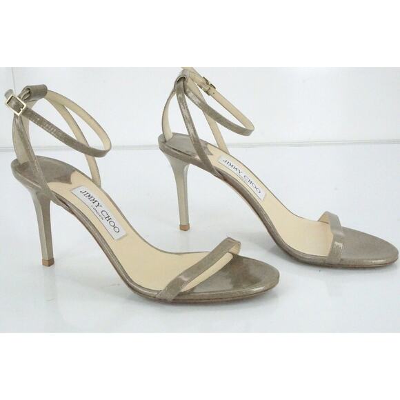 Jimmy Choo Minny Beige Glitter Patent Ankle Strappy Sandals minimalist - Picture 9 of 12